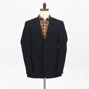 Perry Ellis 42L Black Blazer Sport Coat Jacket 2-Button Solid T982
